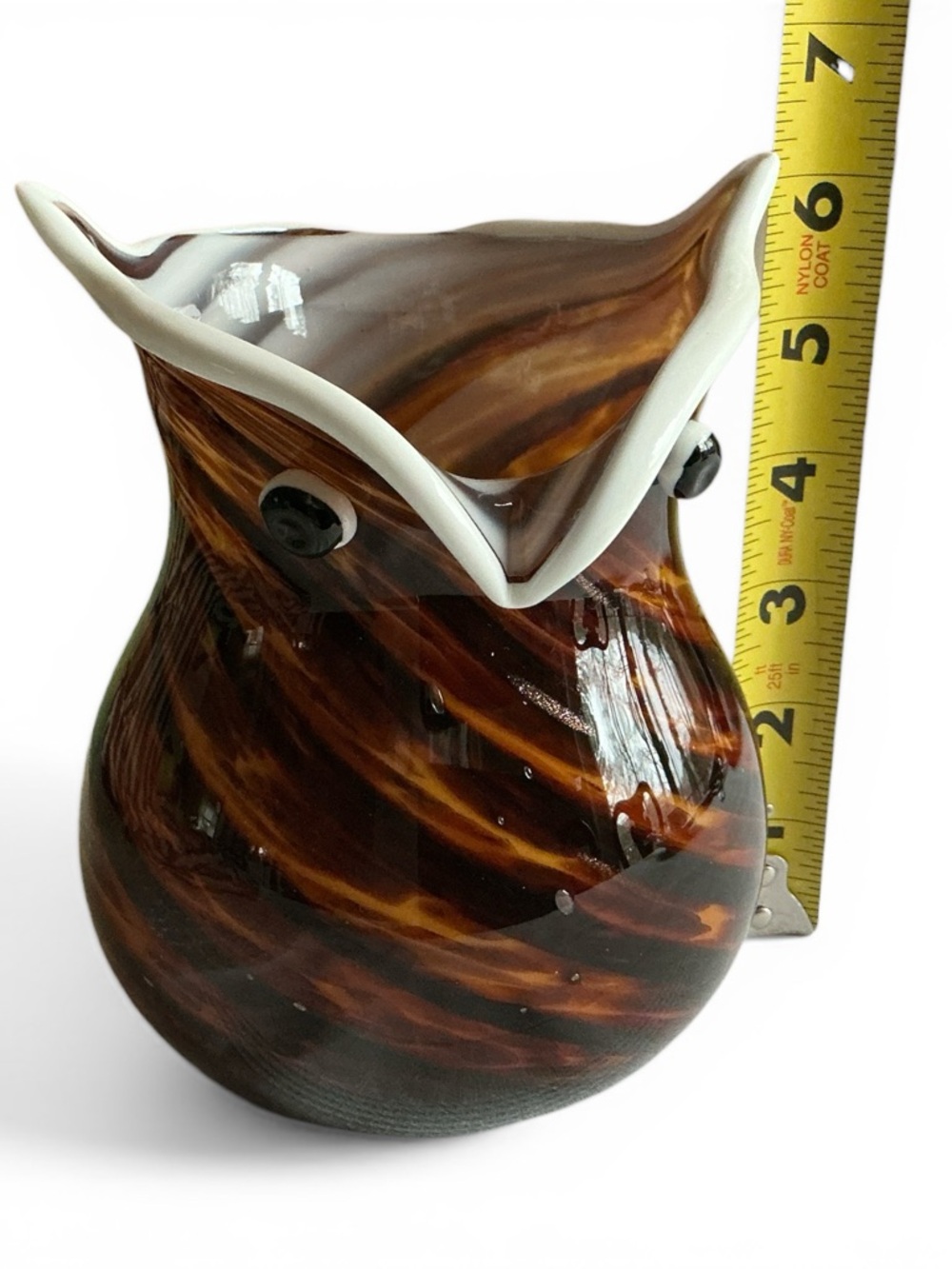 Hand-Blown Glass Owl Vase Sculpture in Brown and Amber
